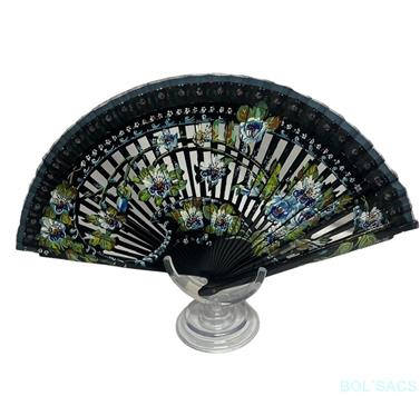 ABANICO MADERA MOTIVOS FLORALES NEGRO | 57 | BOLSACS - Tu Tienda Online de Marroquinería, Viaje y Complementos